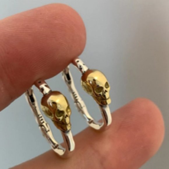 Jewelry - Unique Design Silver and Gold Skull Hoop Oval Earrings